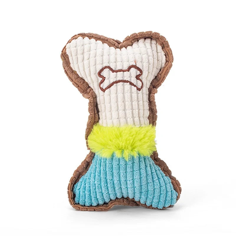 Small Medium Breed Plush Squeaky Bone Chew Toy for Puppy Aggressive Chewer Pet Playing Teeth Cleaning Dog Toy